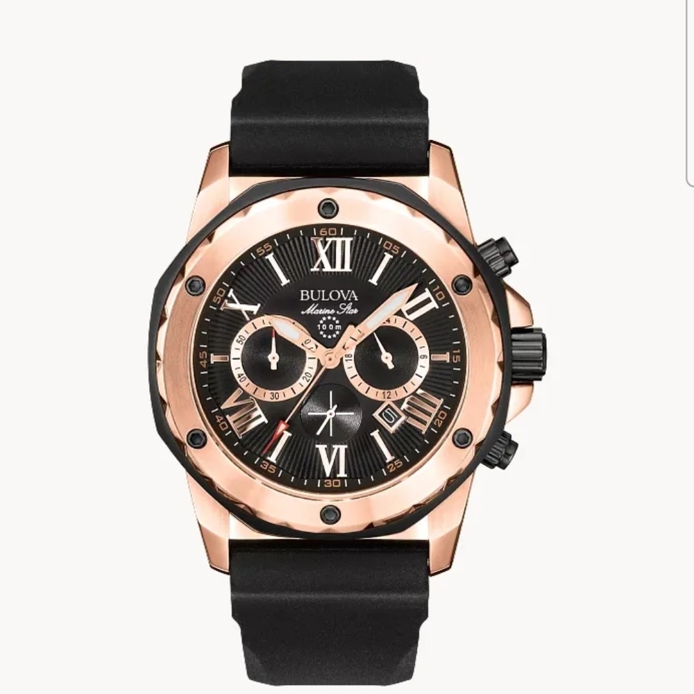 Bulova Black and Rose Gold Men's Watch